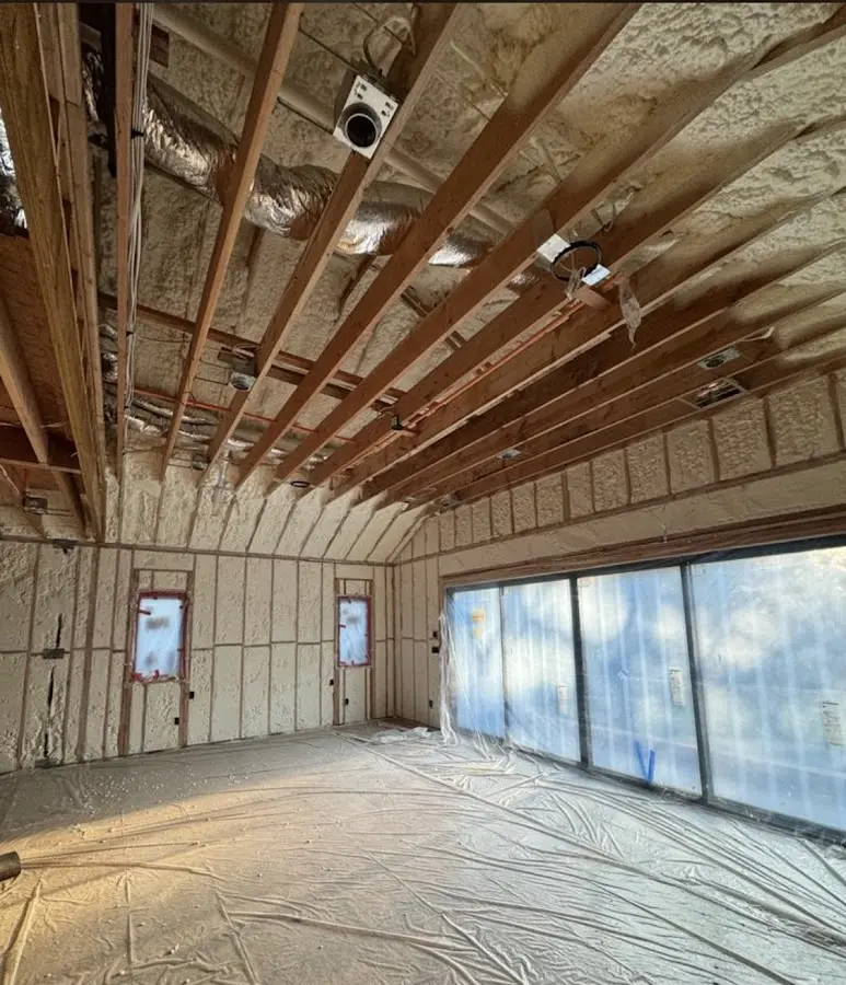 Interior walls and ceiling insulated with spray foam during new construction in Shepherdsville